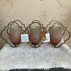 Glittery Pink and Gold Candle Holder Trio